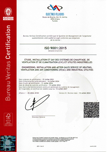 Electro Fluide - certificat iso9001
